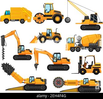 Different types of construction trucks illustration Stock Vector