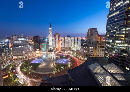 Indianapolis, Indiana, USA skyline over Monument Circle at night. Stock Photo