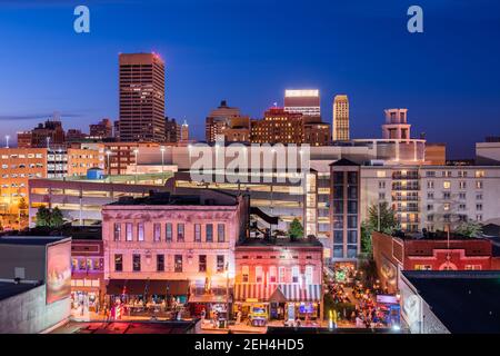 Memphis, Tennessee, USA downtown skyline near Beale Street at night. Stock Photo