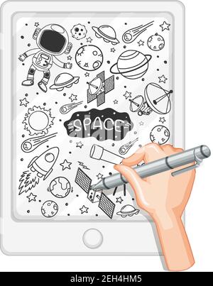 Hand drawing space element in doodle or sketch style on tablet illustration Stock Vector