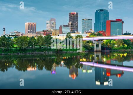 Little Rock, Arkansas, USA skyline on the river at twilight. Stock Photo