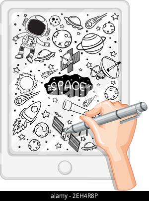Hand drawing space element in doodle or sketch style on tablet illustration Stock Vector