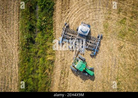 Cover crop planting after corn on Eastern Shore of Maryland Stock Photo