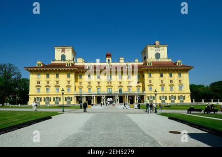 Eisenstadt, Austria - April 30th 2014: Unidentified people in front of Esterhazy castle, preferred place for concerts, exhibitions and landmark in the Stock Photo