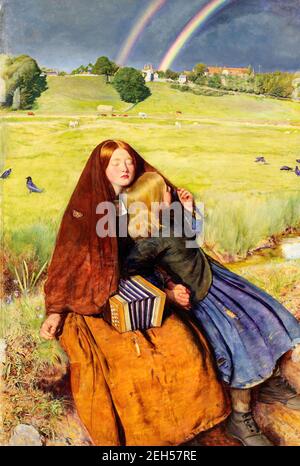 The Blind Girl, 1856. The distant background of this painting shows the  village of Winchelsea in Sussex, painted in the autumn of 1854. The two  girls in the foreground and the middle