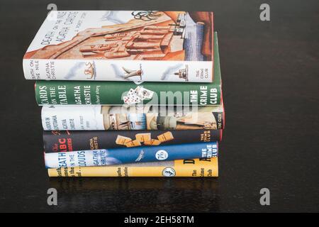 London, England, UK - January 2 2021: Stack of Various Detective or Crime Novels by Agatha Christie, a Pile of Fiction Books with Vintage Covers. Stock Photo