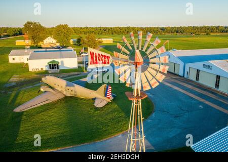 Aerial view of Massey Airport focusing on windmill, Massey, MD Stock Photo