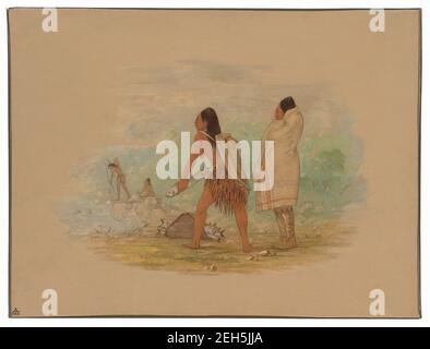 Flathead Indians, 1861. Hoogst-&#xe1;h-a (chief in blanket) and L&#xe9;e-le (his wife flattening head of infant child) Stock Photo