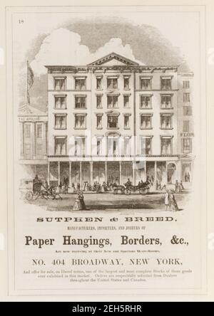 The Illustrated American Biography; containing correct Portraits and Brief Notices of the Principal Actors in American History, embracing distinguished women, naval and military heroes, statesmen, civilians, jurists, divines authors and artists..., 1855. [Advertisement for 'Sutphen &amp; Breed, Manufacturers, Importers, and Jobbers of Paper Hangings, Borders, &amp;c']. Stock Photo