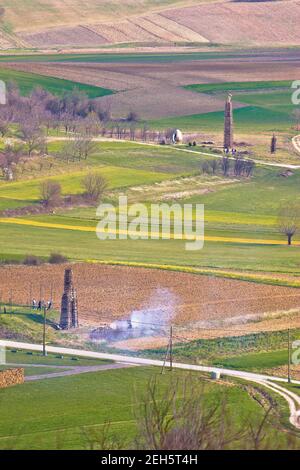 Traditional Easter bonfires in Prigorje region of Croatia view, every village builts one Stock Photo