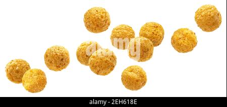 Falling corn balls isolated on white background Stock Photo