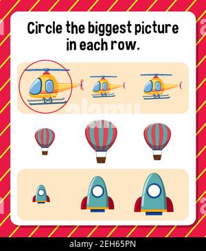 Circle the biggest picture in each row worksheet for children