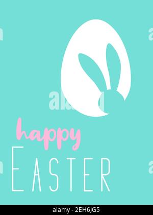 Happy Easter card or poster with cute bunny ears and egg silhouette on pastel background. Traditional symbol of holiday. Simple minimalistic desig for card, banner or poster. Vector illustration. Stock Vector