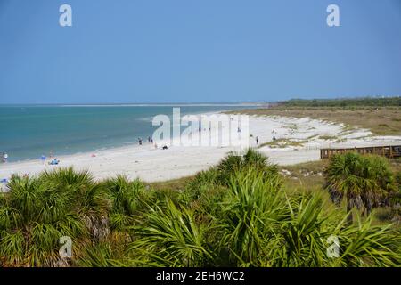 The view of the white beach and green vegetations near Fort Desoto Park, St Petersburg, Florida, U.S.A Stock Photo