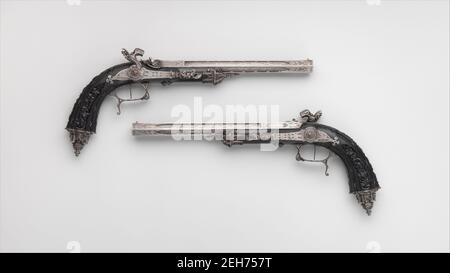 Pair of Percussion Target Pistols Made for Display at the 1844 Exposition des Produits de l'Industrie in Paris, French, Paris, dated 1844. Stock Photo