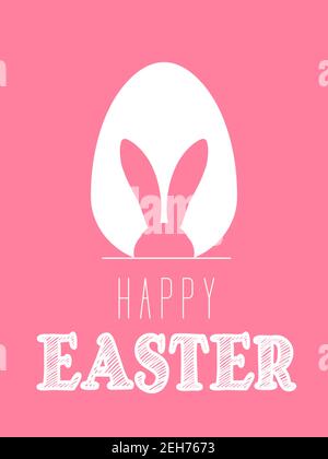 Happy Easter card or poster with cute bunny ears and egg silhouette on pastel background. Traditional symbol of holiday. Simple minimalistic desig for card, banner or poster. Vector illustration. Stock Vector