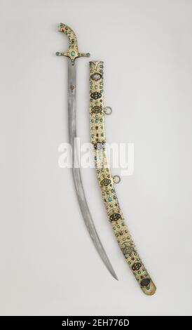 Scimitar with Scabbard, Hilt and scabbard, Turkish; Blade, Iranian, late 16th-17th century. Stock Photo
