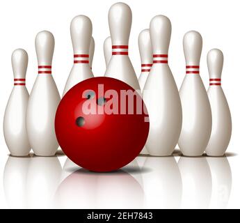 realistic vector bowling icon, isolated on white background, red ball. Stock Vector