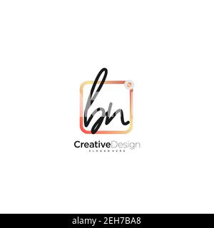 BN Initial Letter handwriting logo hand drawn colorful box vector, logo for beauty, cosmetics, wedding, fashion and business, and other Stock Vector