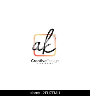 AK Initial Letter handwriting logo hand drawn colorful box vector, logo for beauty, cosmetics, wedding, fashion and business, and other Stock Vector