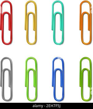 3d realistic colorful collection of paperclips. Isolated on white background. Stock Vector