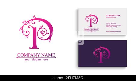 Letter P logo template. Monnogram, delicate floral design. Personal logo. Vector design. Stock Vector