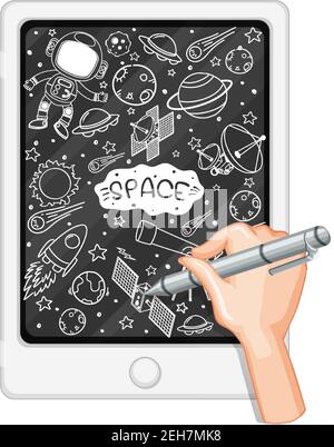 Hand drawing space element on tablet illustration Stock Vector