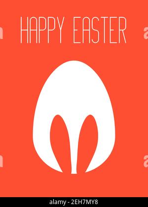 Happy Easter card or poster with cute bunny ears and egg silhouette on pastel background. Traditional symbol of holiday. Simple minimalistic desig for card, banner or poster. Vector illustration. Stock Vector