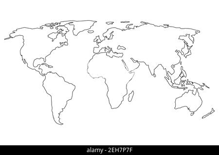 Simple world map in line style. Vector sign on white background Stock Vector