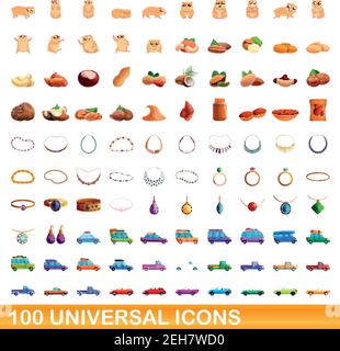100 universal icons set. Cartoon illustration of 100 universal icons vector set isolated on white background Stock Vector