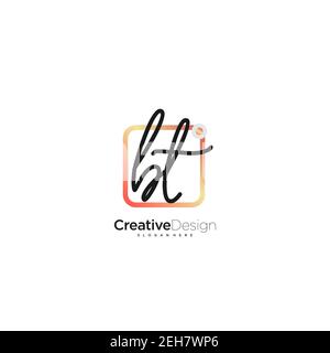 BT Initial Letter handwriting logo hand drawn colorful box vector, logo for beauty, cosmetics, wedding, fashion and business, and other Stock Vector