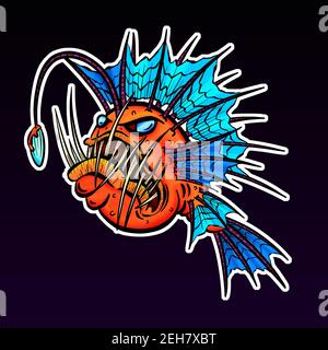 Spooky Angry Violent Looking Angler Fish Cartoon Illustration Stock Photo