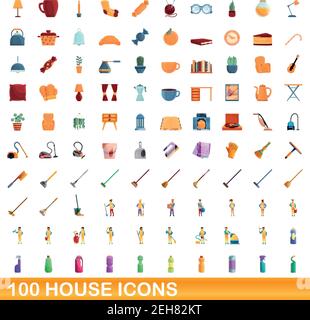 100 house icons set. Cartoon illustration of 100 house icons vector set isolated on white background Stock Vector