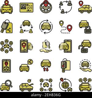 Set of thin line car sharing icons. Vector illustration isolated on ...