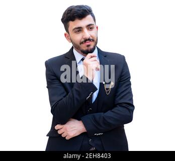 Man wearing suit and thinking about the future of the his life, business and love Stock Photo