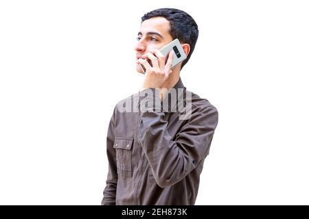Arabic guy using smartphone to make a call Stock Photo