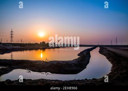 Various views of power pylons in Kutch Stock Photo