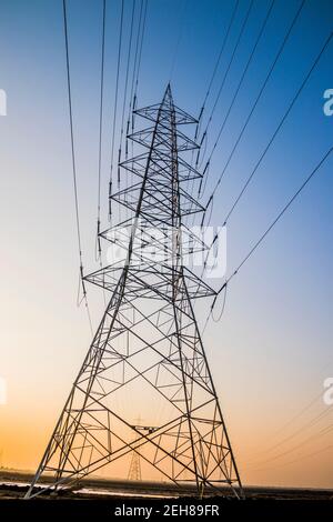 Various views of power pylons in Kutch Stock Photo