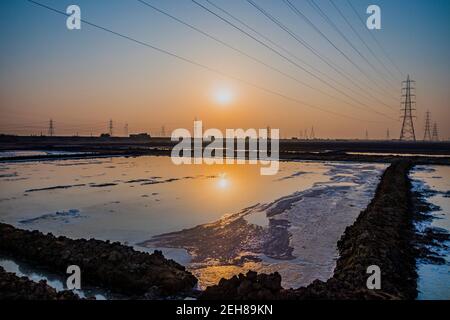 Various views of power pylons in Kutch Stock Photo