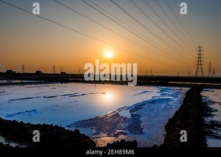 Various views of power pylons in Kutch Stock Photo