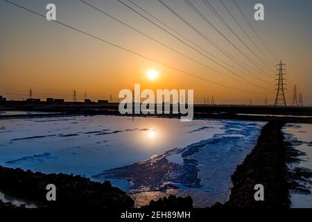 Various views of power pylons in Kutch Stock Photo