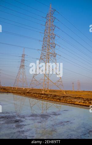 Various views of power pylons in Kutch Stock Photo