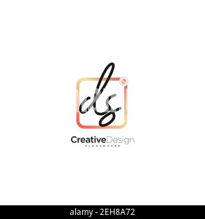 DS Initial Letter handwriting logo hand drawn colorful box vector, logo for beauty, cosmetics, wedding, fashion and business, and other Stock Vector