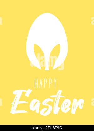 Happy Easter card or poster with cute bunny ears and egg silhouette on pastel background. Traditional symbol of holiday. Simple minimalistic desig for card, banner or poster. Vector illustration. Stock Vector