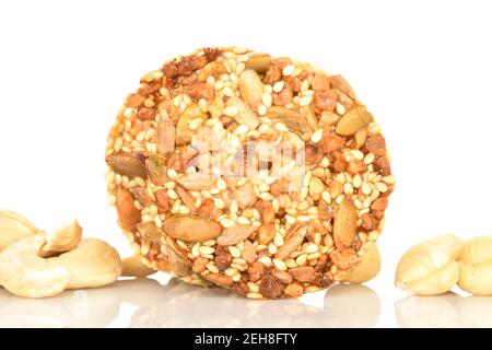 Two whole tasty aromatic walnut cookies on a white background. Stock Photo
