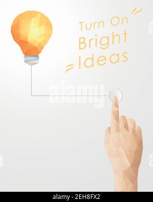 Hand Pressing Button Turning On Light Bulb Stock Vector