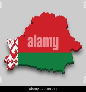 3d isometric Map of Belarus with national flag. Vector Illustration. Stock Vector