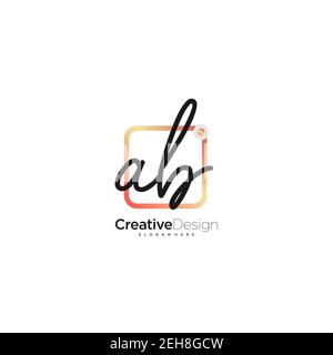 AB Initial Letter handwriting logo hand drawn colorful box vector, logo for beauty, cosmetics, wedding, fashion and business, and other Stock Vector