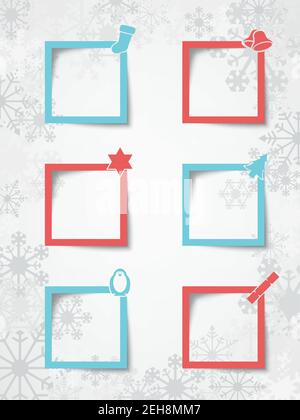 Christmas Text Boxes On A Snowflake Background With Realistic Vector Shadows 2 Stock Vector