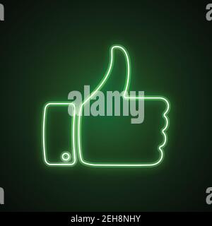 Hand with thumb up. Neon like vector icon Stock Vector